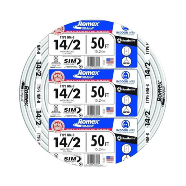 Southwire Romex Brand Simpull Solid Indoor 14/2 W/G NMB Cable 50ft coil