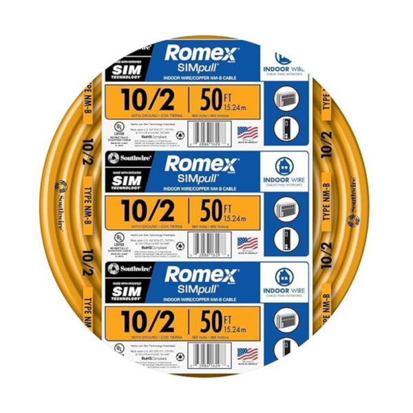 Southwire Romex Brand Simpull Solid Indoor 10/2 W/G NMB Cable 50ft coil